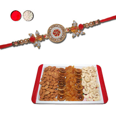 "RAKHIS -AD 4200 A (Single Rakhi), Dryfruit Thali - RD1000 - Click here to View more details about this Product